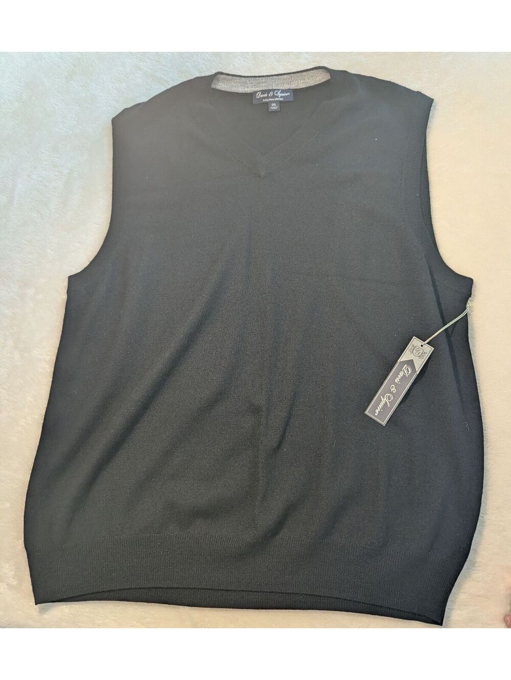 Davis & Squire Extra Fine Merino Wool Black V-Neck Sweater Vest XXL
